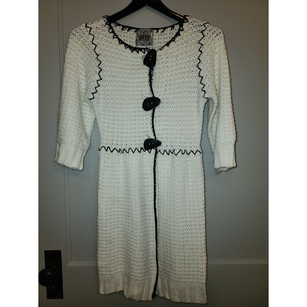 Y2K white/black Knit longGoth Fairy witchy Cardigan Small whimsical cozy Vtg